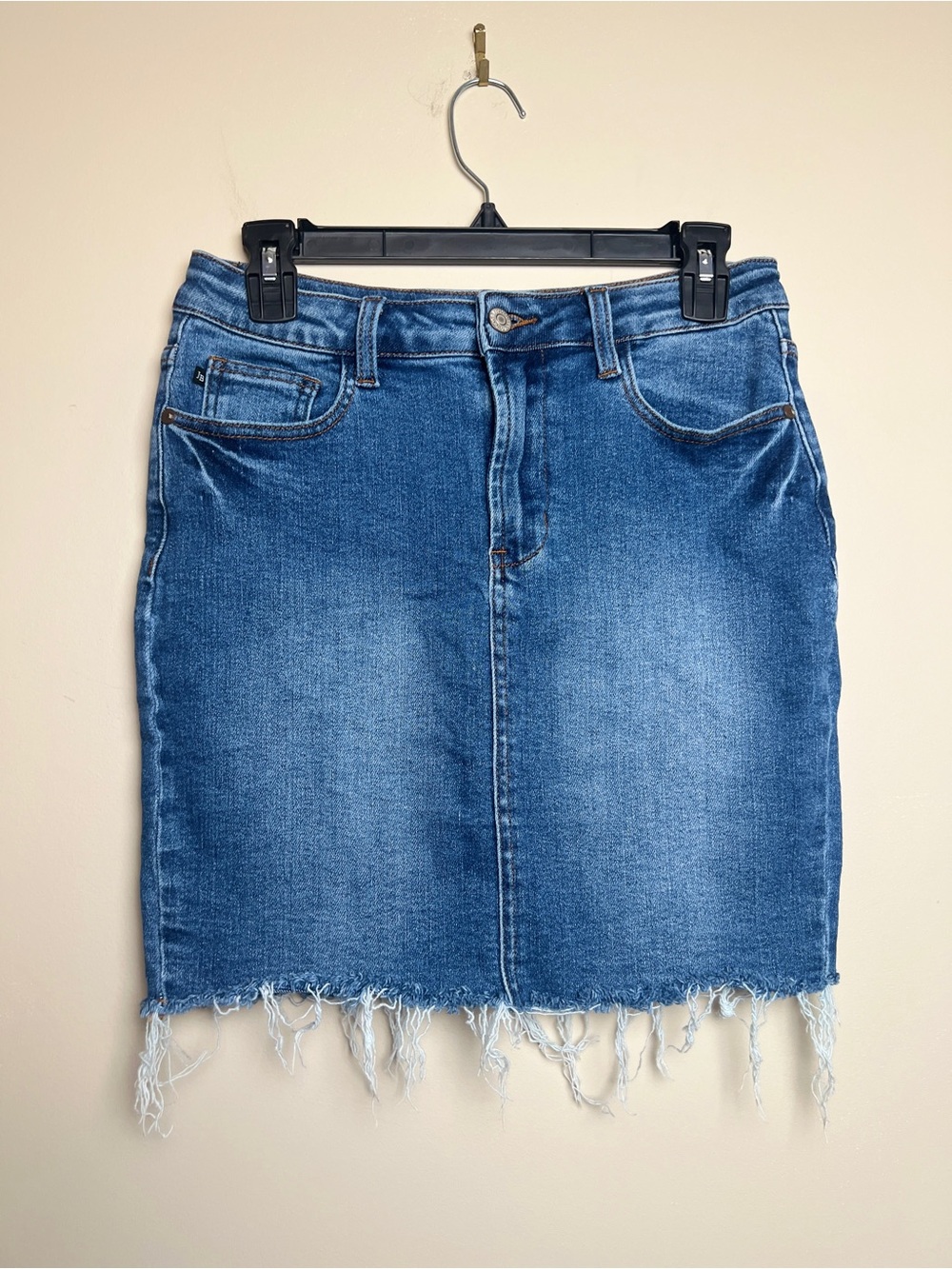 Judy Blue Distressed Blue Denim Skirt with Frayed Hem Medium